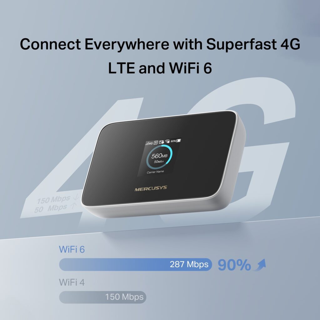Mercusys MT115 - černy mobilny hotspot černy Mercusys MT115 mobilny 4G LTE Wi-Fi router hotspot